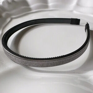 Thin & Flat Dark Gray Hematite Sparkling Headband Narrow Rhinestones Glitter